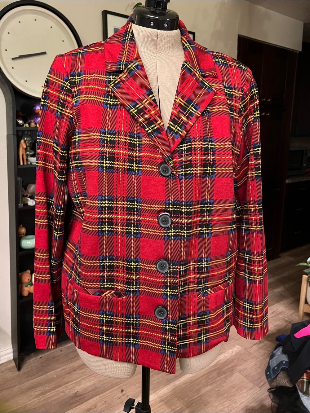 torrid Red Betsy Johnson Tartan Plaid Blazer with Yellow & Navy Accents